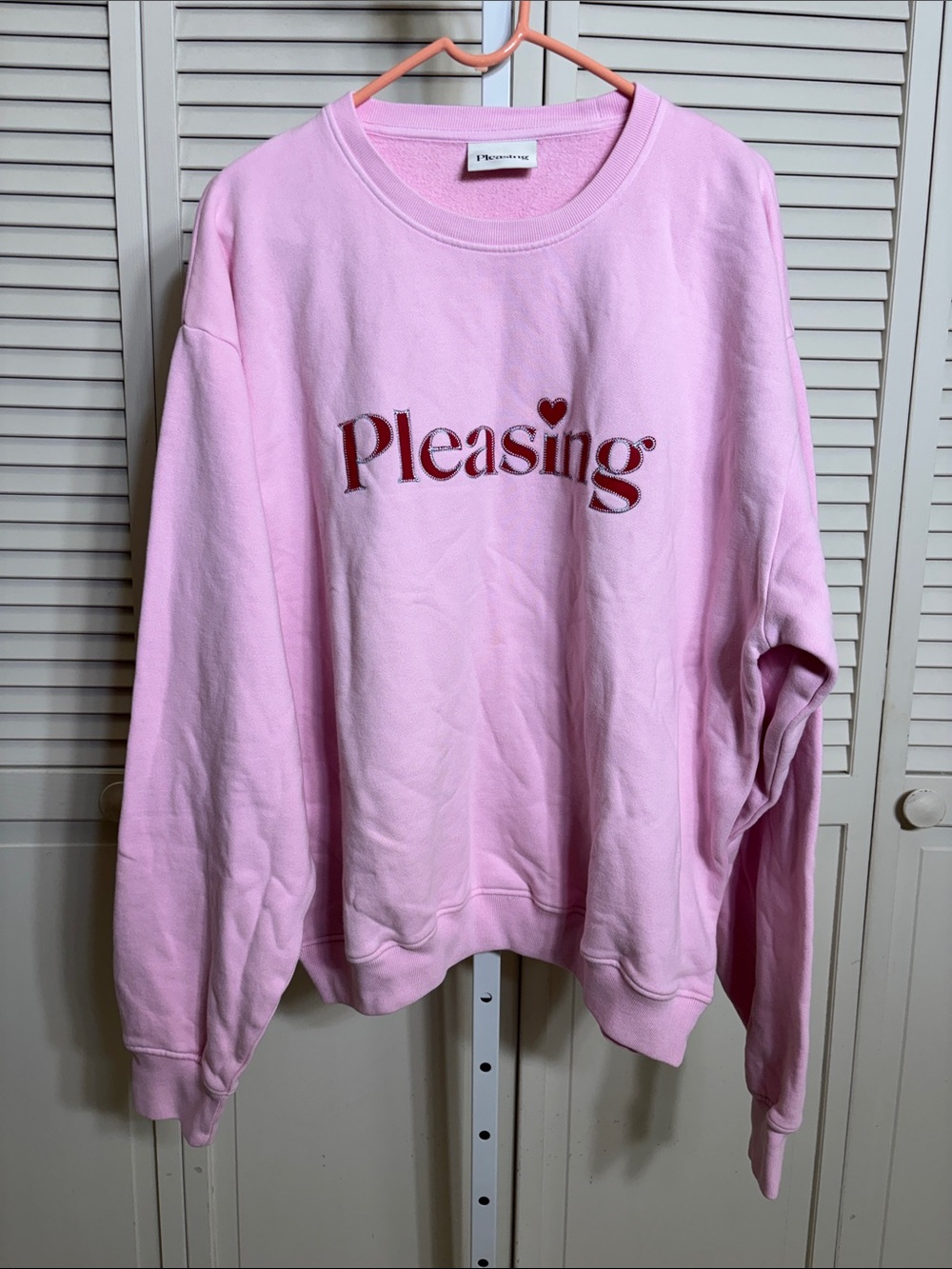 Pleasing Logo Pink Crewneck Fleeced Sweatshirt 2XL